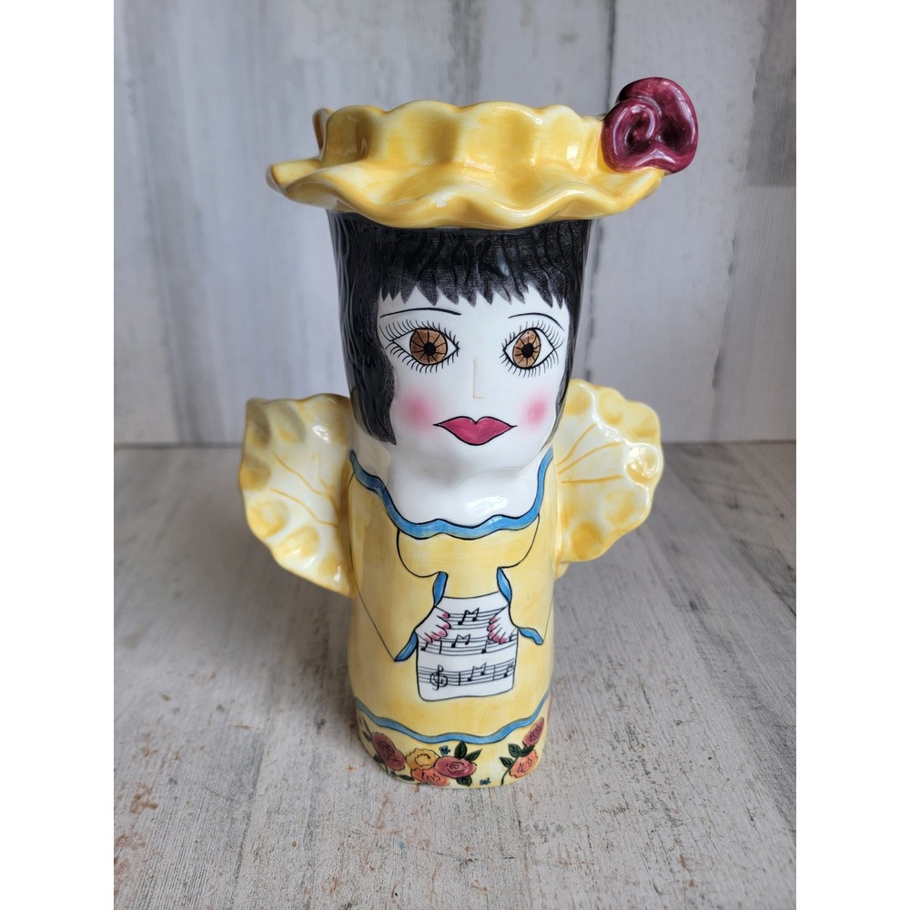 Susan Paley yellow dress angel vase vintage ceramic figure home decor unique